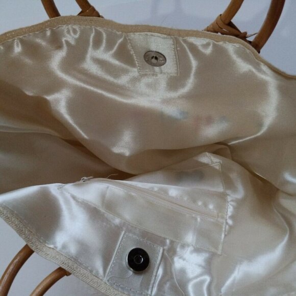 Handmade Embroidered Canvas Tote Bag With Bamboo Handles & Colorful Flower & But - Picture 8 of 9